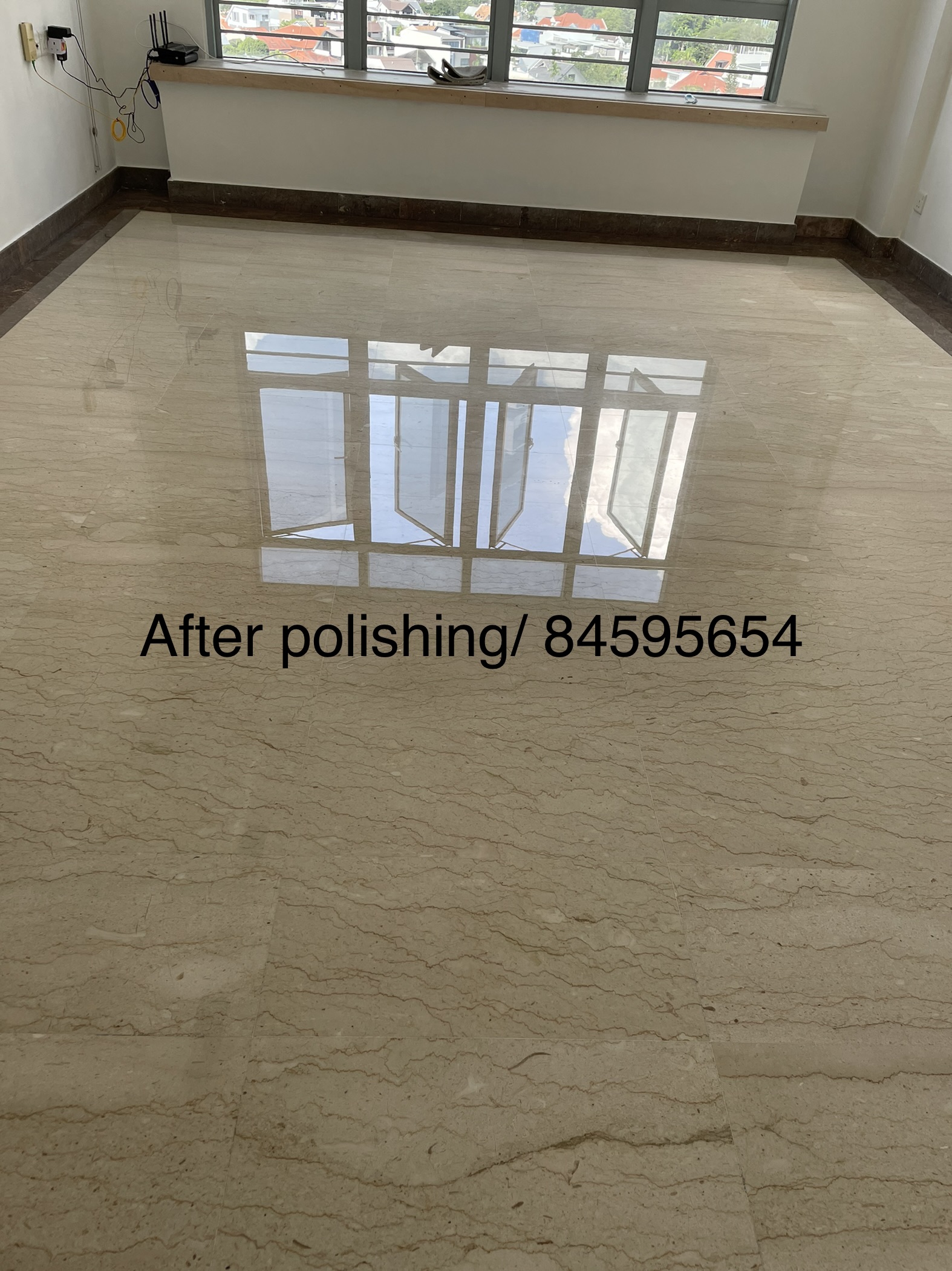 After marble polishing and gum grouting on floor and walls look likes shiny.