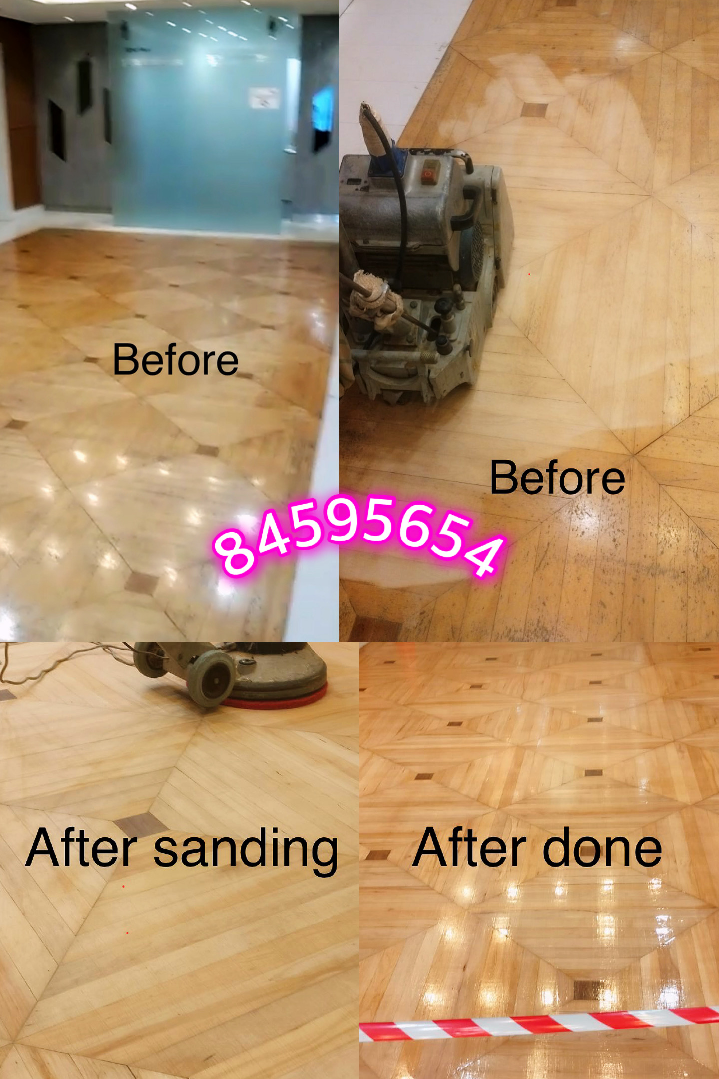 Process of marble floor gum grouting, cleaning and polishing.